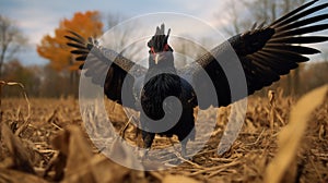 Close-up Shots Of A Large Black Bird In A Unreal Engine Rendered Field photo