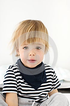 Close-up shoulder photo ID identification card little cute 2 years caucasian boy