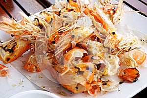Shrimp grilled on white plate