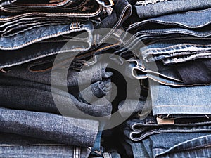 Close up on the side of the blue jeans stack