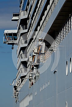 Close up of a side of cruise ship