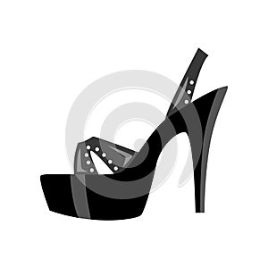 Close up side view of erotic high-heeled shoe for role playing, pole strip dance isolated on white background.