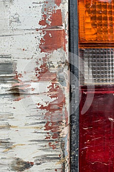 Close up side view taillight of old car.