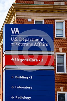 Close-up of sign at US Department of Veterans Affairs