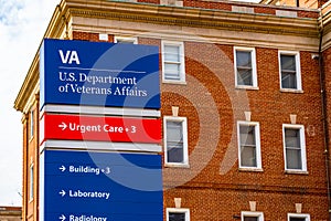 Close up of sign at US Department of Veterans Affairs
