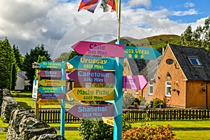 Close up of the signpost informing about distances to different directions