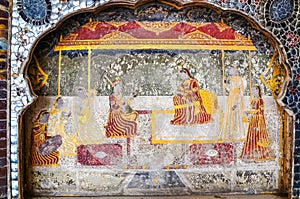 Close-up of Sikh era Kangra murals