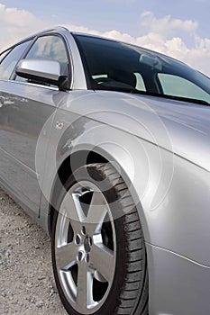 Close up of a silver car