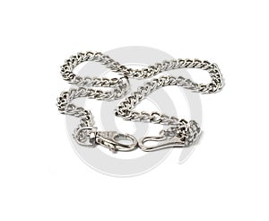 close-up of silver chain metal dog collar isolated on white background