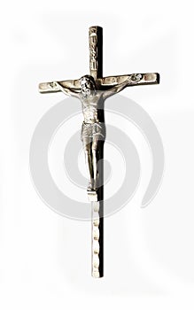 Silver cross with body of Jesus Christ photo