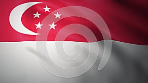 Close up of Singapore flag video waving in wind. Realistic Animation Flag background 4K
