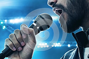 Close up singer singing with microphone wireless