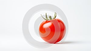 A close-up of a single cherry tomato, showcasing its glossy skin