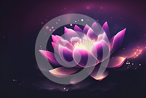 close-up of a single pink lotus flower with purple light illuminating the petals (AIgen)