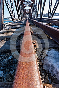 Close up of single railway track.