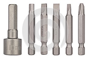 Set of metal screwdriver and socket bits