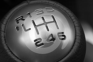 Close up of a six speed gear shift stick