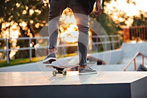 Close up of skateboarder in action