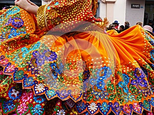 Close up of the embroidered skirt, Ecuador photo