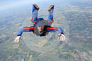 Close-up of skydiver in freefall