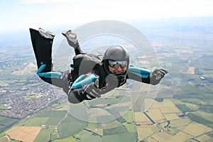 Close-up of skydiver in freefall