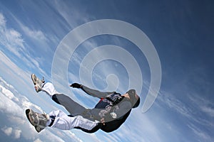 Close-up of Skydiver on his back in freefall