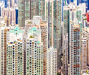 Close-up of the skyscrapers of Hong Kong seen from the Peak