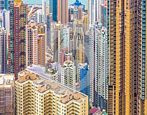 Close-up of the skyscrapers of Hong Kong seen from the Peak