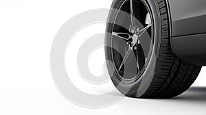 Close-up of a sleek black car wheel and tire photo