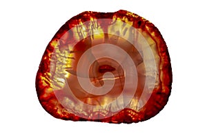 Close up of a Slice Agate Gemstone on white background