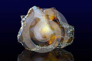 Close up of a Slice Agate Gemstone on dark background