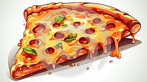 A close up of a slice of pizza with cheese and basil, AI