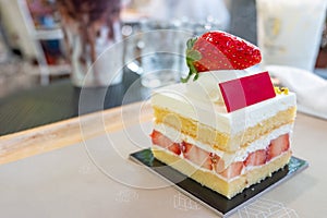 Close up slice of strawberry cake