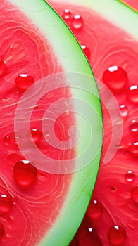 A close up of a slice of watermelon with drops, AI