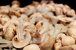 Close up of sliced button mushrooms