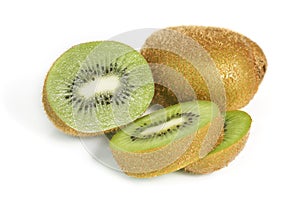 Close up of sliced kiwi fruit. Kiwi isolated on white background, stacked with clipping path.