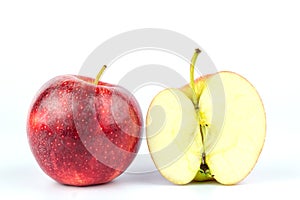 Close up sliced red apple isolated on a white background