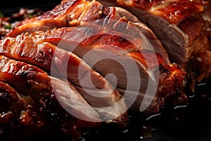 Close up of sliced roast pork Ai photo