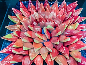 Close up sliced rose apples or Chomphu, Thai delicious fruit t