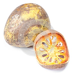 Close up slices of dried bael fruit