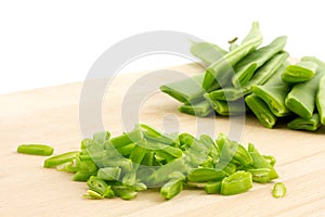 Close up of slicing running beans