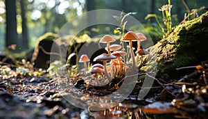 Close up of a slimy, poisonous toadstool in the forest generated by AI