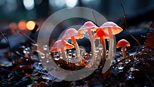 Close up of a slimy toadstool, a dangerous, poisonous fungus generated by AI