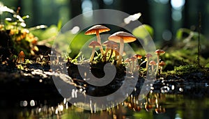 Close up of a slimy yellow toadstool in the autumn forest generated by AI