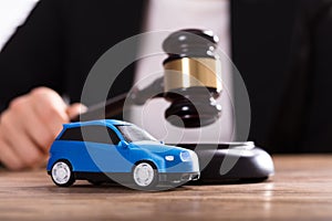 Close-up Of A Small Blue Car