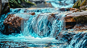 Close-up of a small cascading waterfall in a serene forest setting