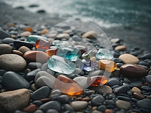 Tiny Ocean Rocks, Colorful Stones, Beach AI Generated