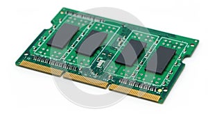 Close up of a small computer memory module with four black chips