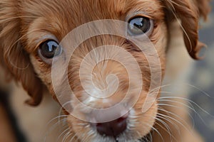 Close Up of Small Dog With Blue Eyes. Generative AI