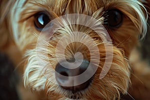 Close Up of a Small Dogs Face. Generative AI